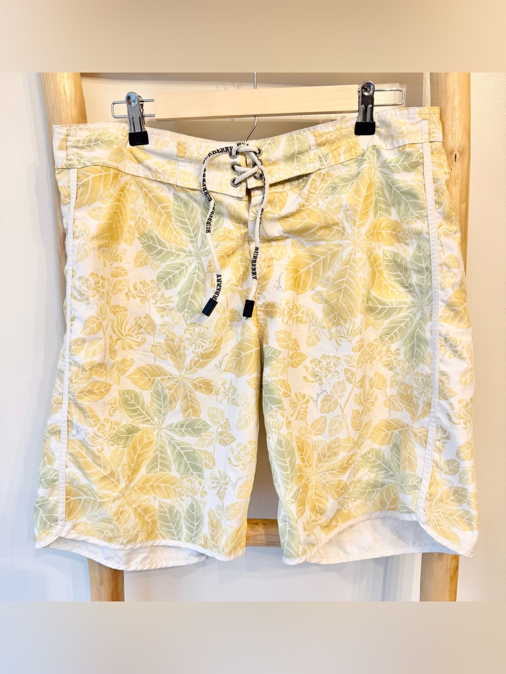 Burberry Designer Men’s Yellow Tropical Leaves Swim Shorts Beach Trunks M
